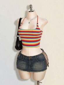 Camiseta de mujer de tirantes con cuello halter de unicolor - Multicolor - Ver 5
