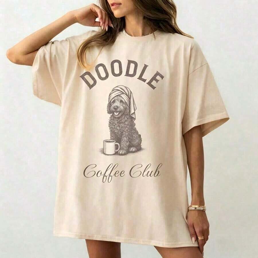 Doodle Coffee Club Co Comfort Co Lors® Shirt, Labradoodle Dog Shirt, Goldendoodle Mom Gifts, Labradoodle Crew Neck 100% Cotton Soft Fabric Short Sleeve Breathable And Cool - 杏色 - 查看 1