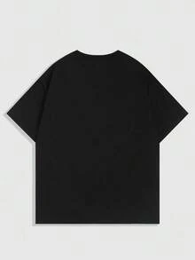 Manfinity Homme Men's Plus Size Short Sleeve Crew Neck T-Shirt With Simple Print - 黑色 - 查看 2