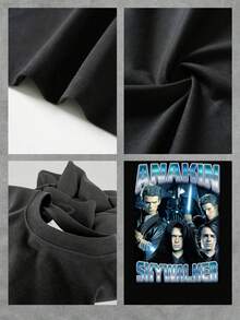 Graphic Depicting An Epic Scene With Galactic Figures And A Luminous Blue Energy Symbolizing Courage And Inner Strength; A Comfortable And Modern Women's T-Shirt Ideal For Space Adventure Fans - 黑色 - 查看 4