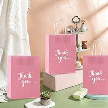 10個印有「Thank You」粉紅色禮物袋，婚禮生日派對禮物包裝袋，感謝包裝袋，粉紅色「Thank You」禮物袋，派對糖果袋，適用於聖誕節、生日、婚禮和購物 - 彩色 - 查看 5