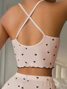 Top de pijama de mujer con estampado de corazones y decoración de moño - Albaricoque - Ver 2
