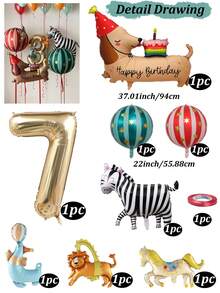 Matte Cake Sausage Dog Zebra Carnival Decor Set, Light Gold Number 0-9 Foil Balloons, Small Circus Lion, Carousel, Sea Lion Foil Balloon, Suitable For Circus Themed Birthday Party, Party Decorations, Holiday Decorations, Circus Event Decor, 1st Birthday Background, Photography Props, Decorative Items - Carnival Dog - View 20
