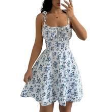 Vestido corto de playa con tirantes finos florales de verano para mujer, vestidos para mujer, ropa de mujer, ropa de mujer, vestido, nuevo en vestido 2025 - Blanco - Ver 7