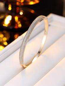 1pc Luxury Fully Paved Crystal Bangle, Delicate Design Unique Bracelet, Versatile For Daily Wear, Dating, Gift - Bracelet - View 7