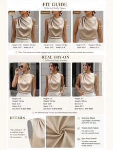 Blusa formal elegante sin mangas con volantes ajustada, color champán, adecuada para ir a la oficina, casual de negocios, salir, atuendo de maestra, regreso a clases, uso estudiantil, primavera/verano - Champán - Ver 6