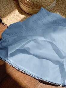 Falda pantalón para mujeres para conciertos campestres, blanca, de tejido, con cintura elástica y volantes en el bajo con silueta evasé - Celeste - Ver 4