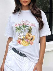 Playera Mujer "Malino Girl Have Fun" - Diseño Veraniego con Frutas Tropicales - Blanco - Ver 3