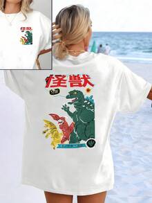 Three Giant Creatures Symbolizing Power, Strength, And Unity Emerge In Vibrant Colors, Evoking The Mystical Energy Of The Ocean And The Essence Of Feminine Courage. A Modern And Comfortable Women's T-Shirt With A Double Print, Perfect For Everyday Wear. - 白色 - 查看 8