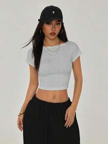 Camiseta negra con espalda abierta, adecuada para talla pequeña, para verano - Gris Claro - Ver 2