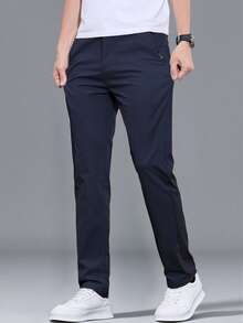 Men's Solid Color Casual Tapered Pants With Pockets - Royal Blue - View 3