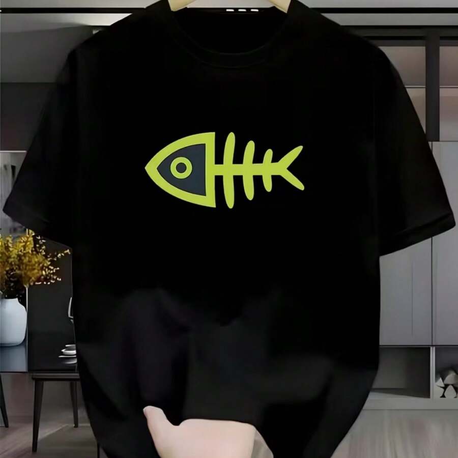 Printed T-Shirt For Men And Women - 黑色 - 查看 1