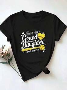 1 Piece (T-Shirt), Women's Graphic T-Shirt Y2K - "That's My Granddaughter!" Softball Design With Hearts, Bats, And Stars - Short-Sleeve Crew Neck Top, Perfect For Spring/Summer Casual Outfits - Machine Washable, Soft And Breathable Fabric - 1 件(T卹) - 查看 5