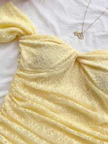Vestido ajustado sin tirantes con escote descubierto de malla de punto para vacaciones - Amarillo - Ver 5