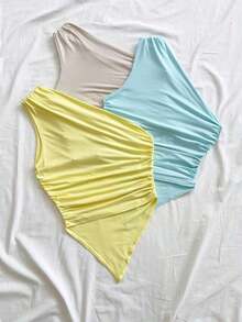 3 piezas Conjunto informal de verano de 2 piezas para mujer con parte superior de hombro asimétrico y bajo asimétrico, adecuado para volver al colegio, té de la tarde, casual, invitada a boda en la playa, brunch de graduación, Día de San Patricio, - Multicolor 9 - Ver 2