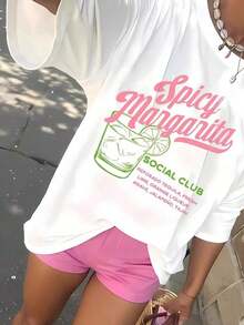 Camiseta Estampada para Mujer - Corte Holgado con Hombros Caídos y Diseño Suave - Camisa Transpirable para Uso Diario y Playa - Blusa Casual Lavable a Máquina, Ropa de Verano, Camiseta con Gráficos Divertidos, Blusa Elegante, para Adultos - Estilo - Ver 7