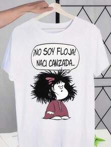 Camiseta de mujer 100% algodón con estampado temático de Mafalda. Diseño clásico minimalista de cuello redondo, fácil de combinar y adecuado para todas las formas de cuerpo. Perfecto para citas, desplazamientos diarios y salidas informales. - Blanco - Ver 1