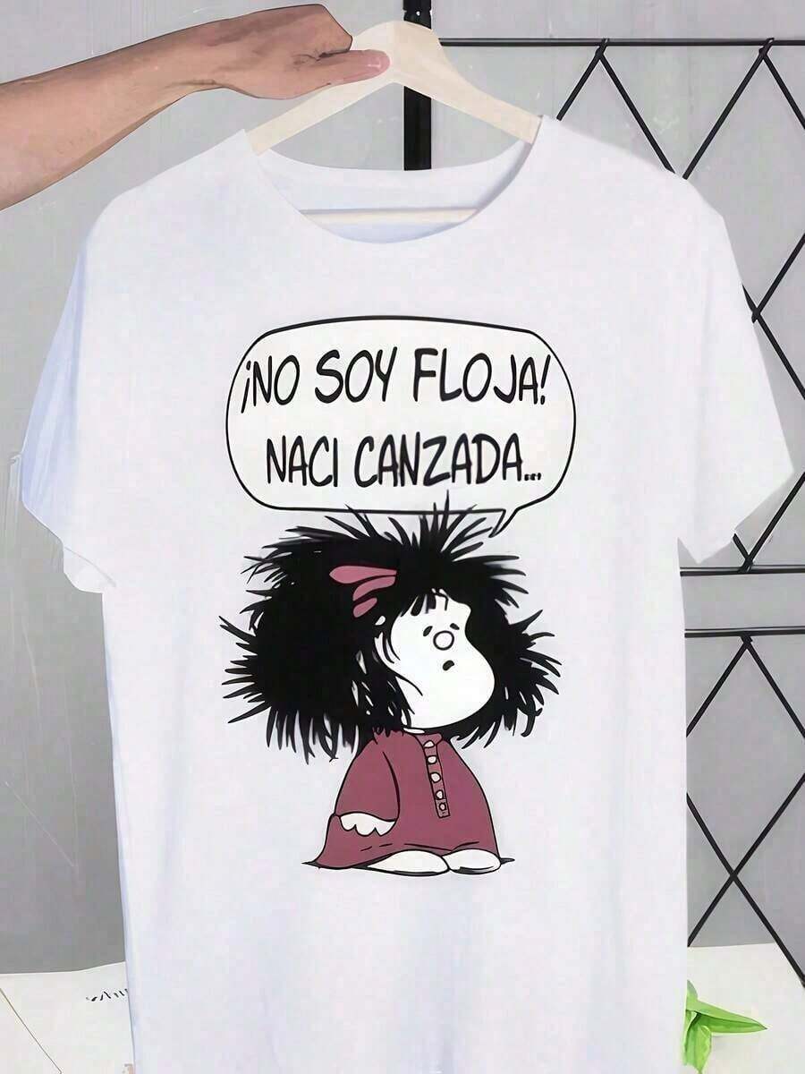 Camiseta de mujer 100% algodón con estampado temático de Mafalda. Diseño clásico minimalista de cuello redondo, fácil de combinar y adecuado para todas las formas de cuerpo. Perfecto para citas, desplazamientos diarios y salidas informales. - Blanco - Ver 1