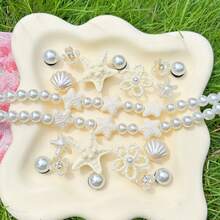 20pcs White Ocean Series Shoe Charms, Shell, Starfish, Bow DIY Accessories, Charm Set For Perforated Slippers - White Starfish Long Chain - View 5