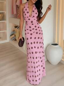 Vestido largo primavera 2026, tirantes lunares cuello V, elegante y moderno - Rosa - Ver 4