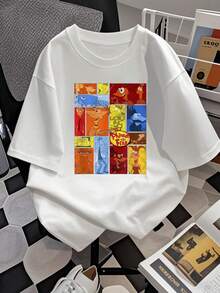 Ilustración colorida que celebra la creatividad y la amistad con personajes animados que inspiran la imaginación y la alegría diaria camiseta de mujer cómoda  adecuada para uso casual y juvenil - Blanco - Ver 2