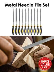 10pcs Metal Needle File Set, Hardened Alloy Steel, Flat, Warding, Square, Triangle, Round, Half Round Files, Durable Hand Tools With Plastic Handle, Wood Plastic Jewelry Model Making DIY Carving Precision Metal Work Woodworking, No Electricity - Multicolor - View 3
