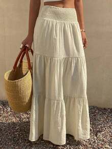 Falda de unicolor para mujer para vacaciones y ocio estilo bohemio - Beis - Ver 8