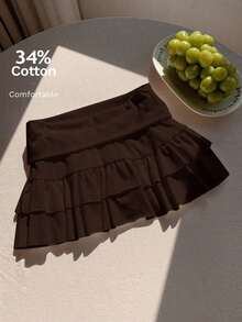 Xghhjm Falda Mini de Terciopelo Negro con Volantes para Mujer, Ideal para Fiestas de Invierno - Café integral - Ver 12