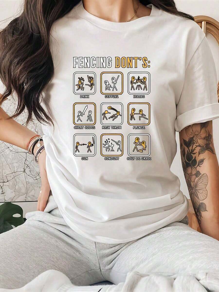 Women's Casual Short Sleeve T-Shirt, Spring-Summer - Round Neck Blouse With Alphabet Letter Print (Full English Alphabet) - Washable T-Shirts For Women, Spring-Summer Casual Clothing - 1T-Shirt Summer - 白色 - 查看 1