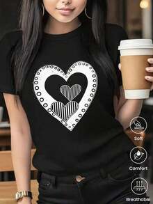 180g Made In Mexico, Spring/Summer 2026 Fashion Short Sleeve T-Shirt, Cartoon Print, Couple Style, Underwear/Outerwear, Casual Round Neck For Office, Unisex One Piece Top - 黑色 - 查看 7