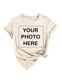 Soft 100% Cotton T-Shirt. Personalized T-Shirt - Add Your Own Text/Images (Badge, Company Logo, Family Photo, Selfie) To Design Your Own Custom Printed T-Shirt. Add Your Favorite Photos And Text (Girlfriend, Partner, Family, Selfie, Pet, Photos Of Friends) For A Personalized Printed T-Shirt, Suitable For (Anniversary, Wedding Promise, Engagement, Couple Formation), Suitable For Group Customization For Best Friends/Sisters, Suitable For Daily Wear/Wedding Party/Company Meeting/Family Reunion, Christmas Gift, Mother's Day, Father's Day, Autumn Chic Style, Utilitarian Chic Style, New Autumn Style For Women, Graphic Print, Casual Wear, Summer White T-Shirt, Eternal Love. Breathable Cotton T-Shirt, Goes With Everything. - 杏色 - 查看 6