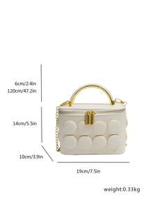 low tea 1 pieza Bolso de mano bicolor de PU de baja altura, bolso de moda retro para mujer con forma de caja, diseño de asa superior, cierre con cremallera, correa para el hombro desmontable, adecuado para ir a trabajar, actividades al aire libre, viajes, salidas - Blanco - Ver 3