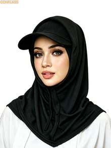 Hijab Olahraga Muslim Pelindung Matahari dengan Pinggiran dan Pita, Hijab One-Piece Elastis Bernapas, Hijab Instan Warna Polos Cepat Kering dengan Topi Baseball Terintegrasi untuk Wanita, Aktivitas Luar Ruangan, Lari, dan Pemakaian Sehari-hari - MultiWarna - View 4