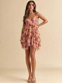 Vestido de verano de vacaciones junto al mar, de color rosa claro liso, vestido de gasa con volantes de loto, vestido de tirantes, ropa para festival de música, ropa de festival de música country, ropa de concierto, ropa de vuelta al colegio, ropa de dama de honor para boda - Rosa - Ver 7