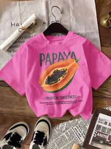 LUNE T-Shirt With A Sweet Tropical Papaya Fruit Aesthetic. Retro T-Shirt From A Local Fruit Farmers Market. - 亮粉色 2 - View 4
