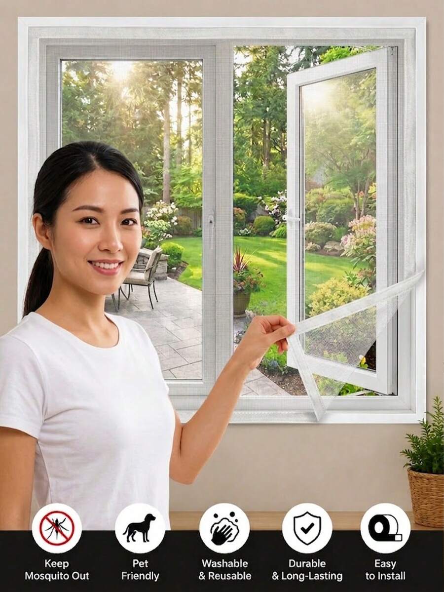 Bộ lưới chống côn trùng tự dính cỡ lớn, có thể tự cắt, không cần khoan, dùng cho cửa sổ nhà bếp, phòng ngủ, phòng khách và nhà ở. Lưới chống côn trùng có thể tháo rời và tái sử dụng, thoáng khí, thích hợp cho cửa sổ nhà bếp, phòng ngủ, phòng khách và nhà ở. - Phong cách màu trắng - Xem 1