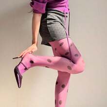 Retro Large-Scale Polka Dot Pantyhose, Fashionable Multi-Color Contrasting Polka Dot Stockings, Sweet, Cool, Ish Style Leg Accessories, Ultra-Thin Transparent Base Layer  Pantyhose For Women. - 紫色 - 查看 3