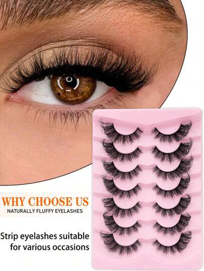 7 Pairs Natural Looking Eyelash Extensions, Fluffy Faux Mink Lashes, Full Strip Fake Eyelashes, Suitable For Daily Wear, Reusable Lash Strips