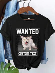 Camiseta personalizada con foto de mascota divertida, camiseta con texto y foto personalizados, camiseta con foto de gato personalizada, camiseta con foto familiar, camiseta de regalo personalizada, camiseta con foto de perro, regalos para familiares y amigos, regalos divertidos para las fiestas - Negro - Ver 6