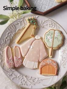 1pc Handheld Size Creative Retro Gift-Giving Plastic Hanfu Chinese Style Cookie Cutter, Vintage Fan Embroidery Shoes Hairpin Comb Shape DIY Fondant Biscuit Mold For Birthday Wedding Party Traditional Baking Present - View 9