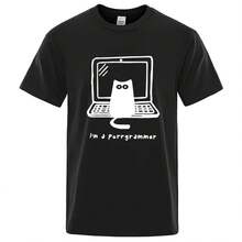 Camiseta de hombre de alta calidad, 100% algodón, divertida, con estampado de gato programador, informal, holgada, fresca, para verano, con cuello redondo, para hombre. - forma - Ver 1