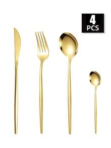 Christmas 4/16/24/32pcs/Set Stainless Steel Flatware Set, Suitable For Family, Restaurant, Wedding, Party, Holiday Gift Home Decor New Year Gift - Gold - View 11