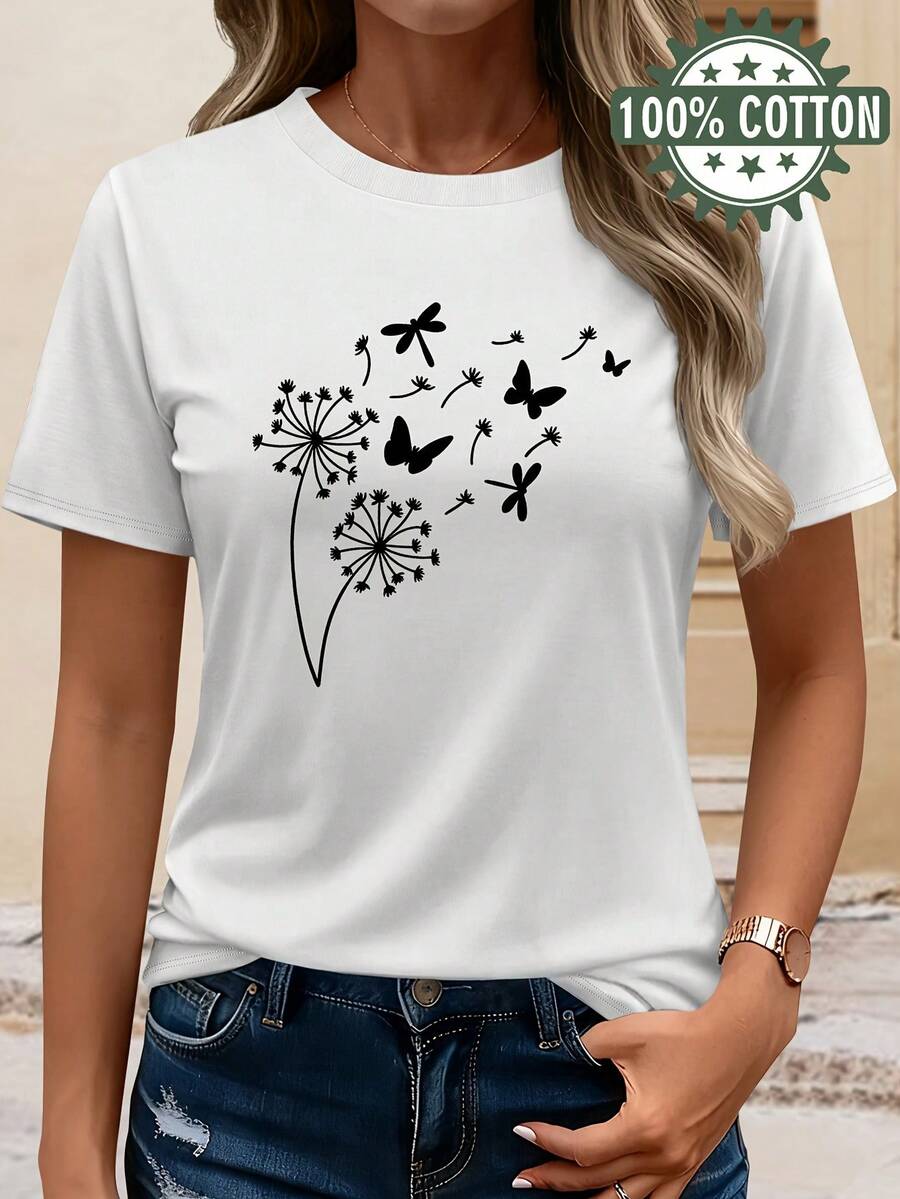 Camiseta de manga corta con estampado animal, 100% algodón, cuello redondo, para primavera/verano, lavable a máquina, económica y adecuada para uso casual en todas las estaciones, camiseta de mujer 97431-Vintage Street Style Unisex Loose Cotton Short Sleeve Crew Neck T-Shirt blusas para mujer. blusas.blusas casuales para dama. - Blanco - Ver 1