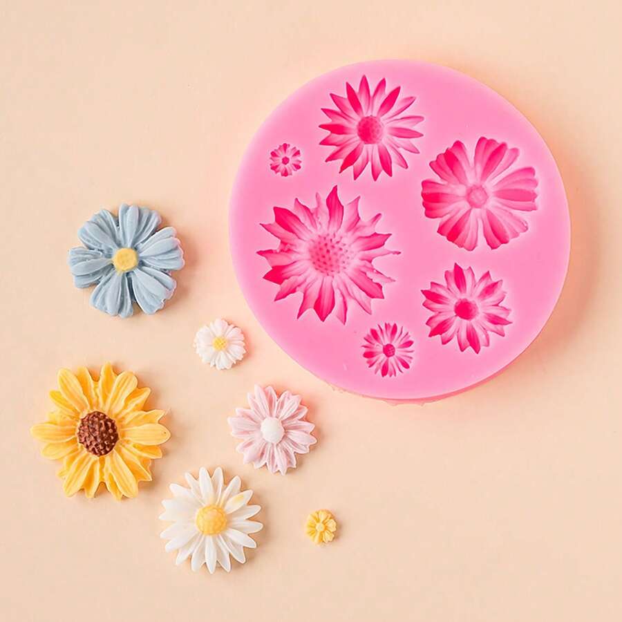 1pc Mini Flower Candle Mold, 3D Floral Silicone Mold For Soap, Resin Clay Candle DIY Craft Making Tool - Pink - View 1
