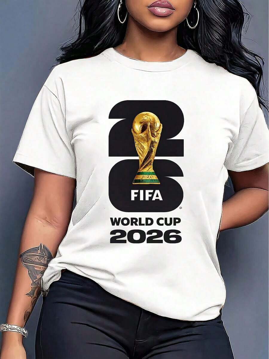 [Official FIFA World Cup Licensed]Graphic[FIFA World Cup Licensed]2026 World Cup, Football-Themed Fun Printed Short-Sleeve T-Shirt, Street Style Print Design, Summer Top, A Must-Have For Fans, Available In Men's And Women's Styles, Suitable As A Birthday Gift For A Boyfriend T-Shirt - 白色 - 查看 1