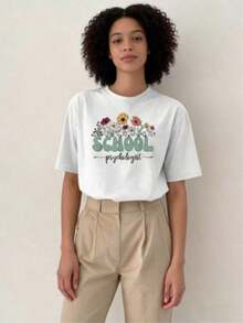 Conjuntos de Verano para Mujer, Conjuntos de Vacaciones para Mujer, Conjuntos de Primavera para Mujer, Camiseta de Agradecimiento para Psicóloga o Profesora de Psicología Escolar - Blanco - Ver 3