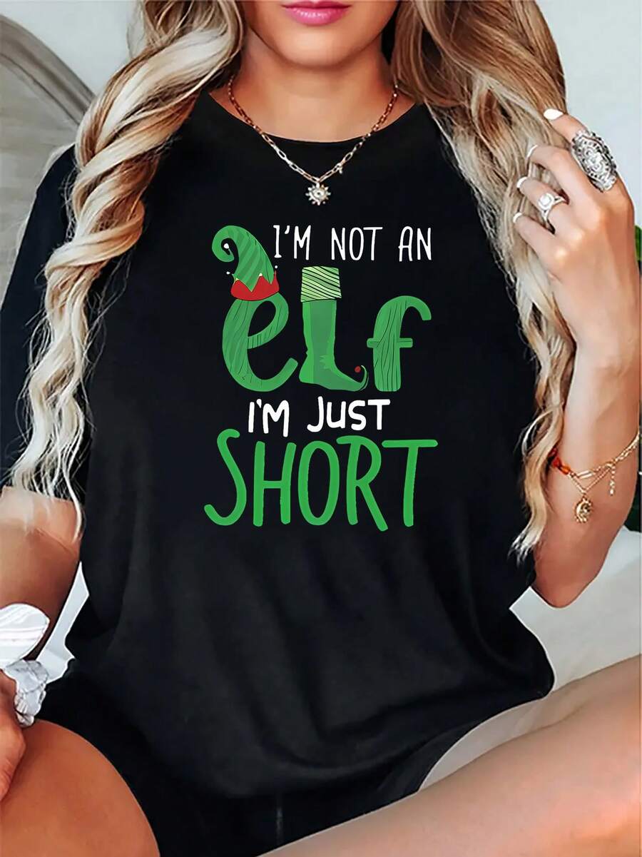 Camiseta deportiva casual para mujer, cuello redondo, mangas cortas con estampados creativos de letras, perfecta para un top cómodo de vacaciones de verano