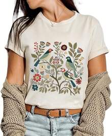 1 Piece Casual Fashion For Men And Women Vintage Boho Floral Flower Print T-Shirt Graphic Short Sleeve T-Shirt Versatile, Easy To Match, Suitable For Daily Wear, Street Style, Holiday Outfits, Weekend Outfits. - 米色-2 - 查看 1