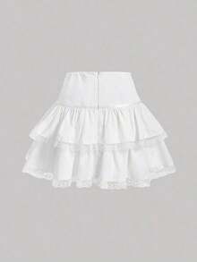 MOD Falda midi con volantes de doble capa con tirantes, falda blanca, falda de verano - Albaricoque - Ver 10
