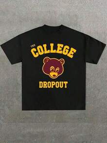 Men's Plus Size Graphic Vintage College Dropout Bound Yeez T-Shirt. And Good Music, (1 Piece) Casual Printed T-Shirt 100% Cotton, Crew Neck, Short Sleeve, Cotton T-Shirt, Gift, Summer, Unisex. The Best Gift, Short Sleeve Graphic Print T-Shirt - 黑色 - 查看 7